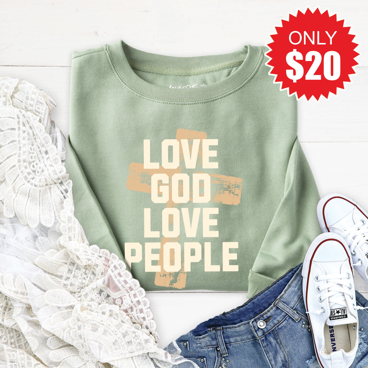 Love God Sweatshirt - Heather Sage - 20 product image 1
