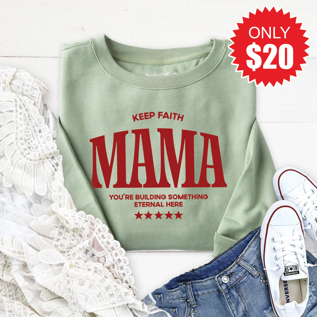 Keep Faith Mama Sweatshirt - Heather Sage - 20 product image 1