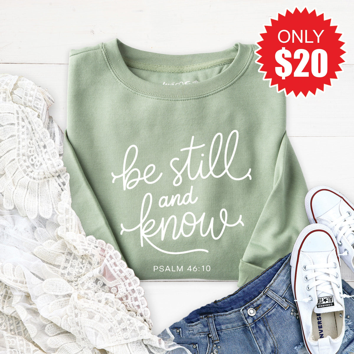 Be Still And Know Sweatshirt - Heather Sage - 20 product image 1