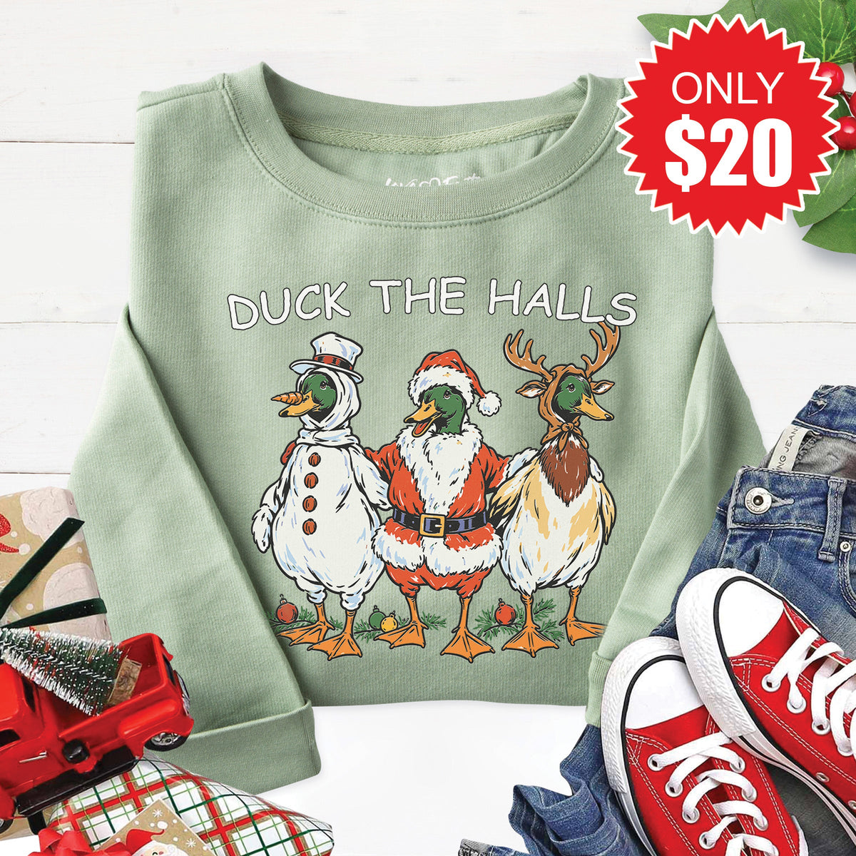 Duck The Halls Sweatshirt - Heather Sage - 20 product image 1