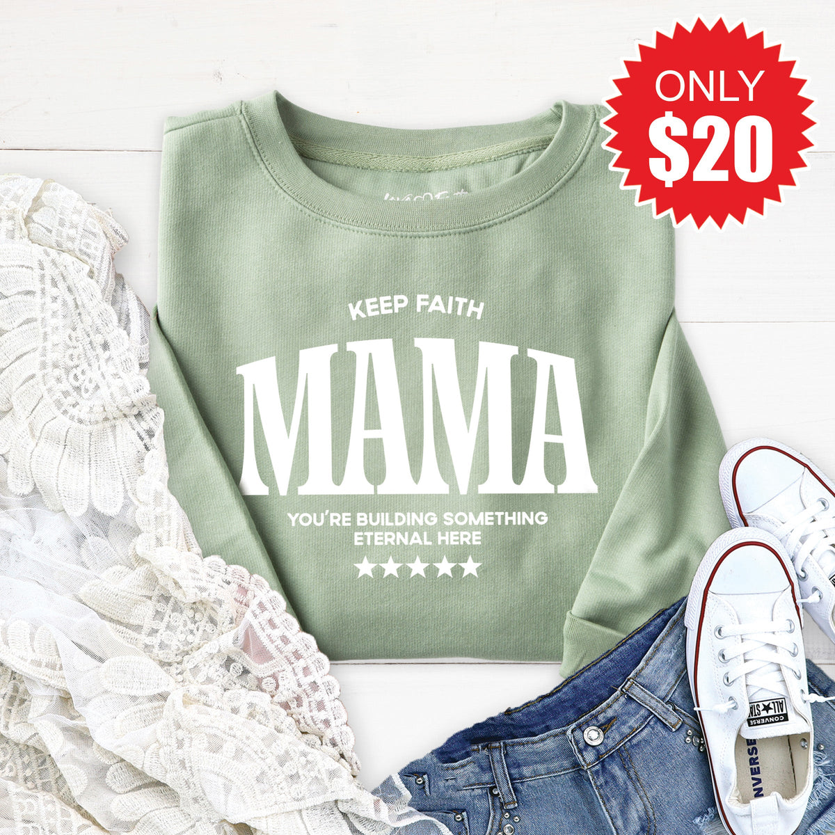Keep Faith Mama Sweatshirt - Heather Sage - 20 product image 1