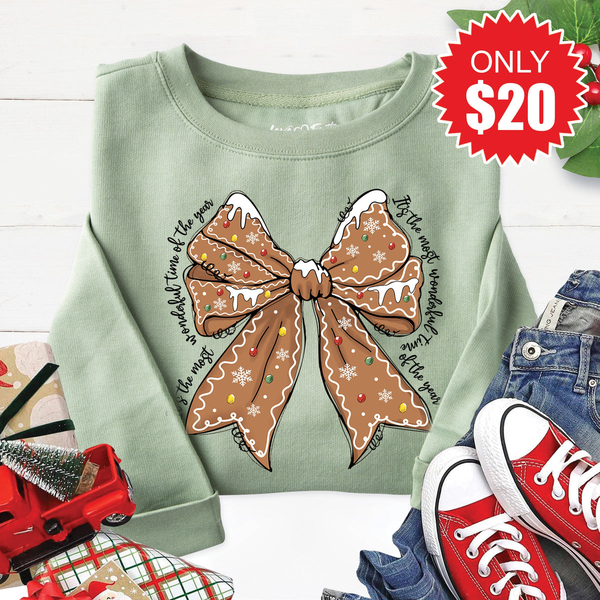 Gingerbread Bow Sweatshirt - Heather Sage - 20 product image 1