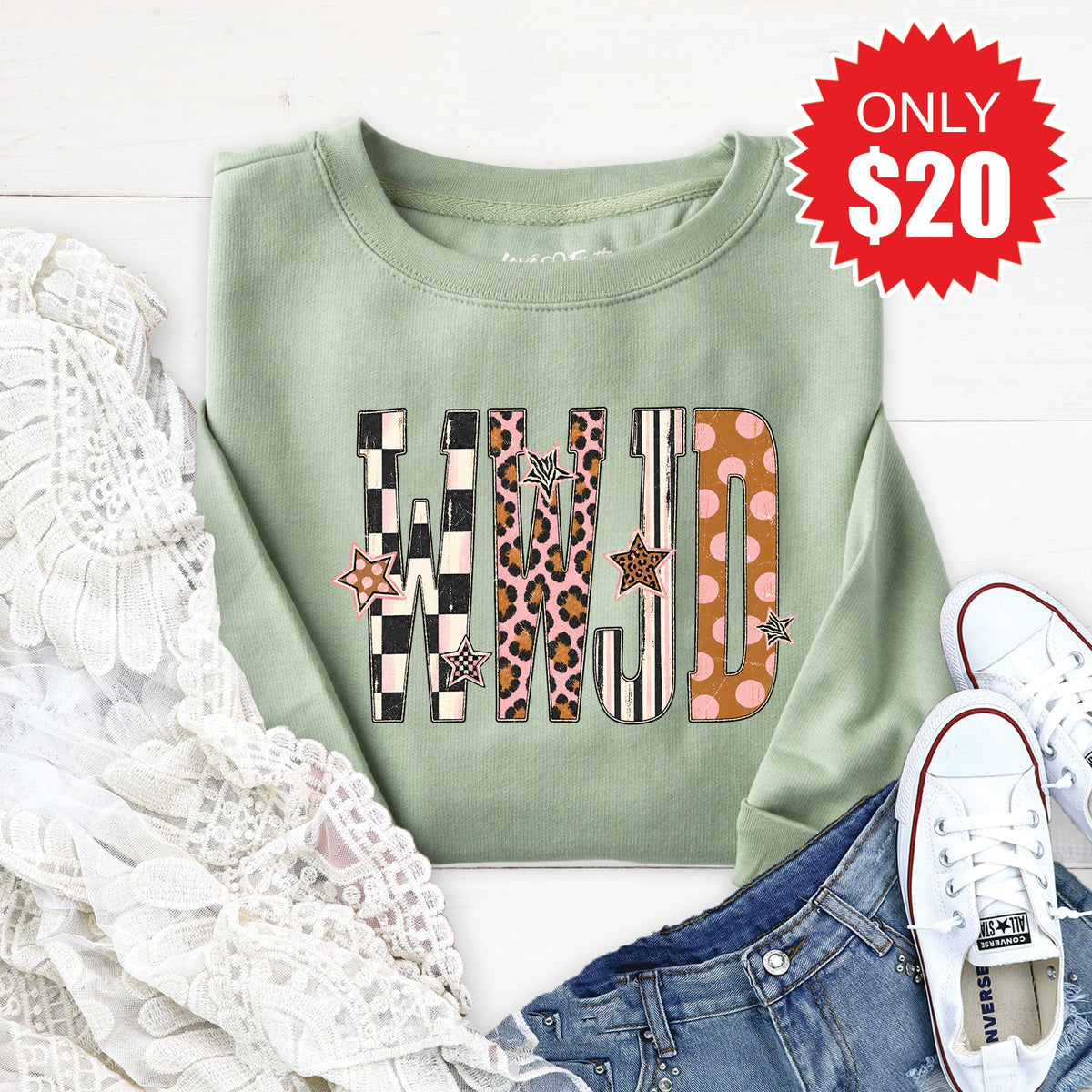 WWJD Sweatshirt - Heather Sage - 20 product image 1