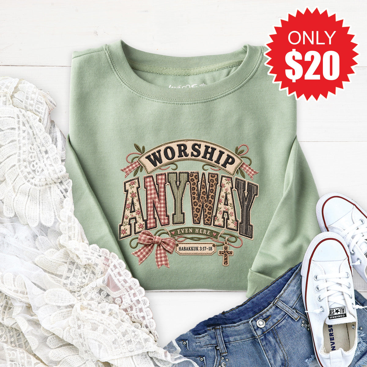 Worship Anyway Sweatshirt - Heather Sage - 20 product image 1