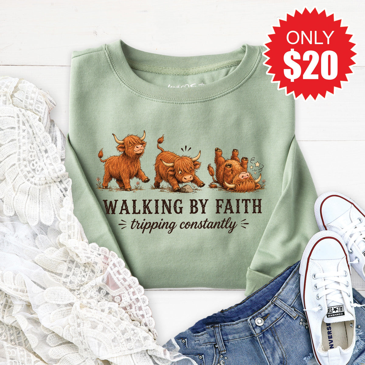 Walking By Faith Sweatshirt - Heather Sage - 20 product image 1