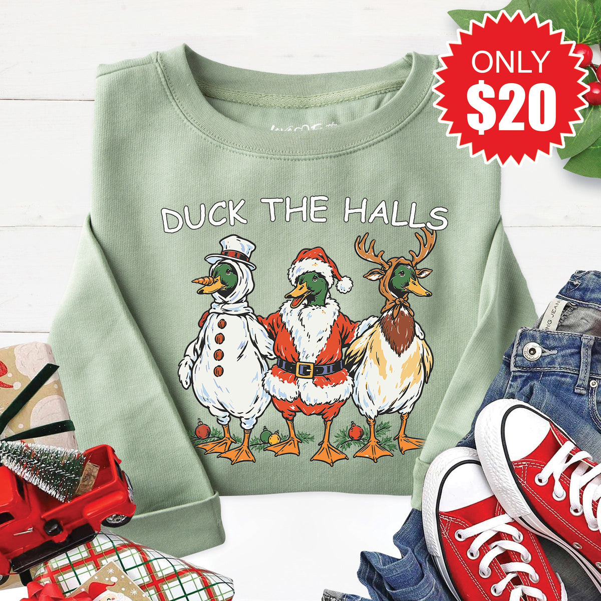 Duck The Halls Sweatshirt - Heather Sage - 20 product image 1