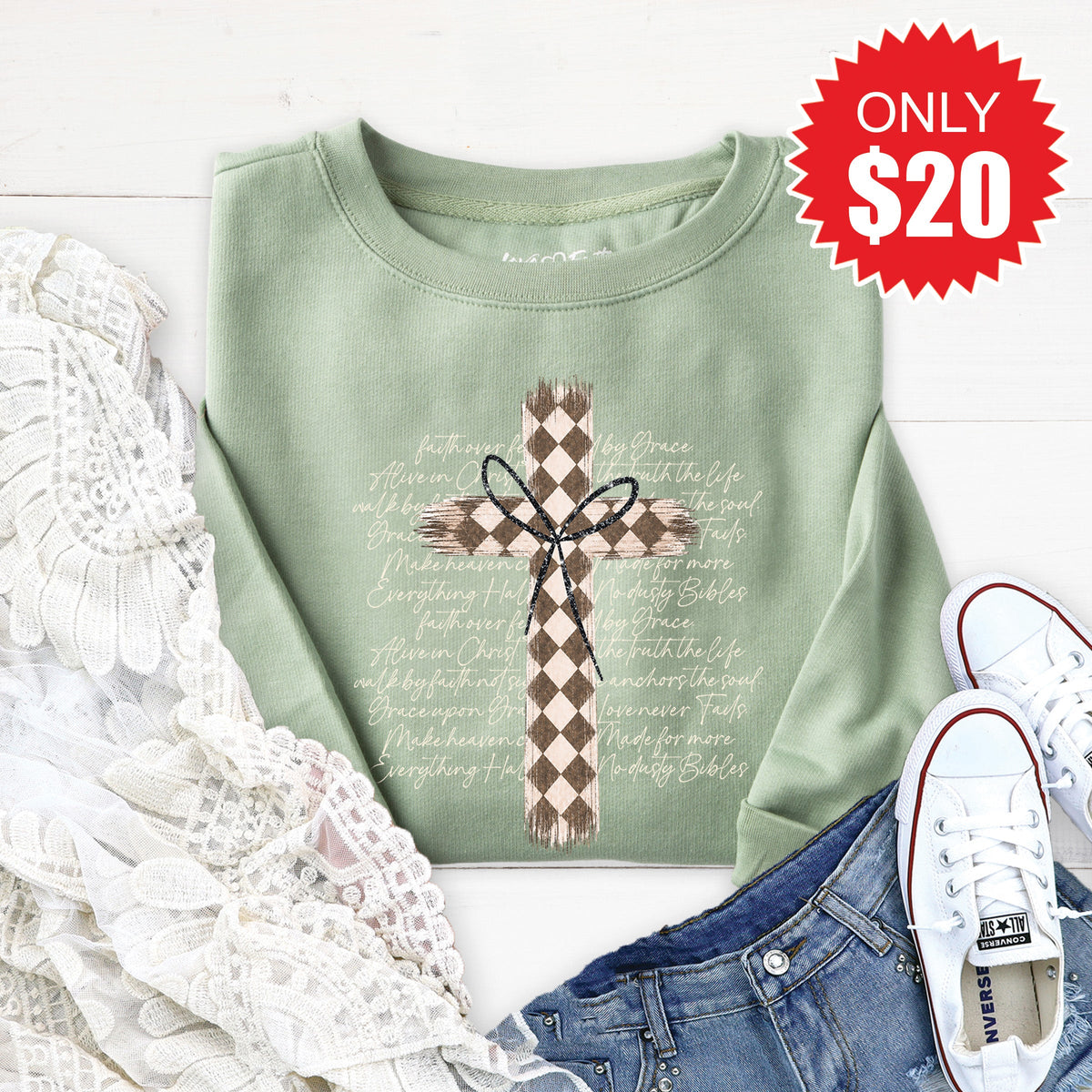 Cross Checkered Sweatshirt - Heather Sage - 20 product image 1