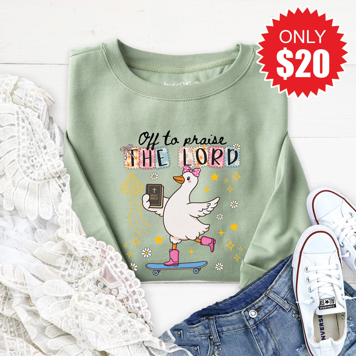 Off To Praise The Lord Sweatshirt - Heather Sage - 20 product image 1