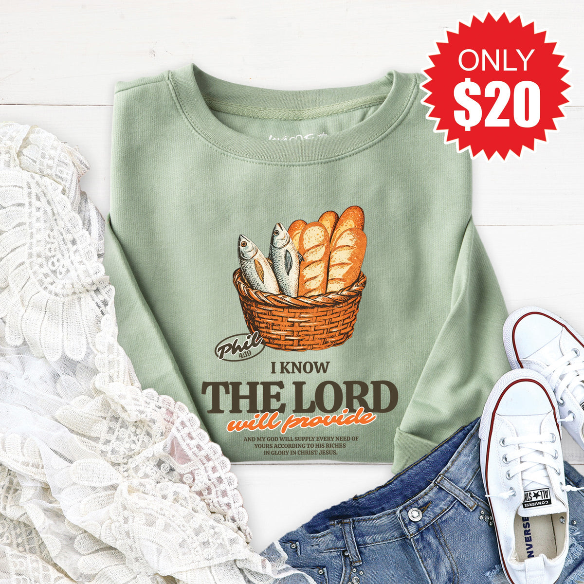 The Lord Will Provide Sweatshirt - Heather Sage - 20 product image 1