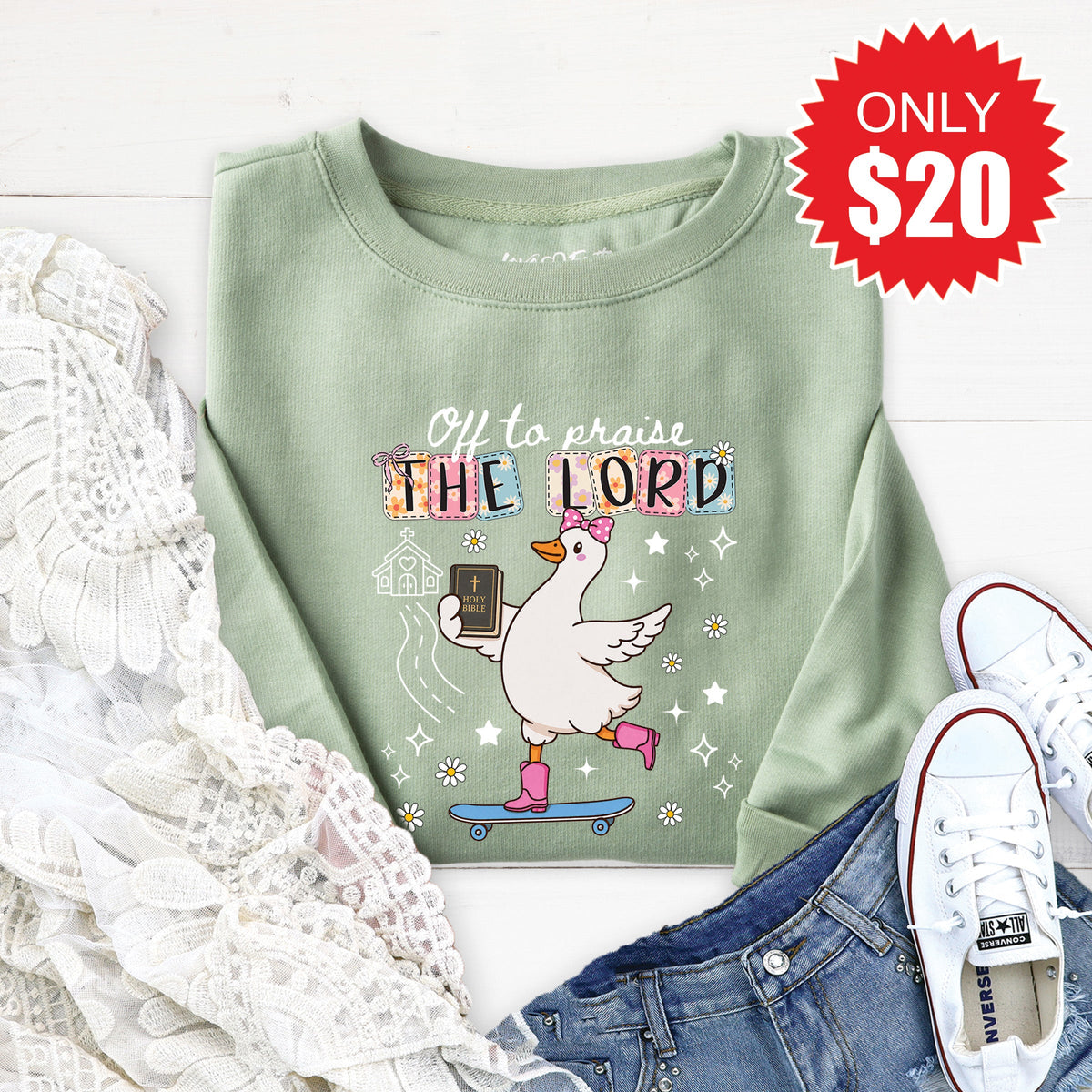 Off To Praise The Lord Sweatshirt - Heather Sage - 20 product image 1
