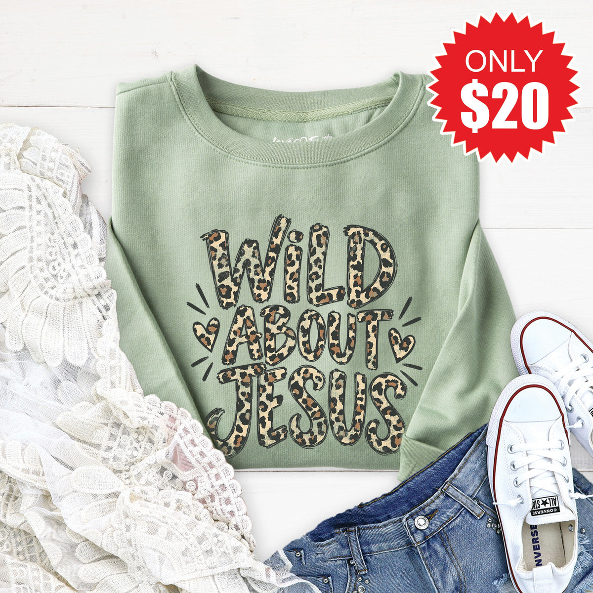 Wild About Jesus Sweatshirt - Heather Sage - 20 product image 1