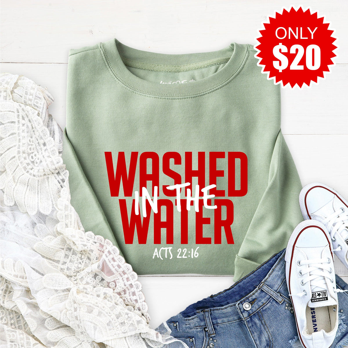 Washed In The Water Sweatshirt - Heather Sage - 20 product image 1