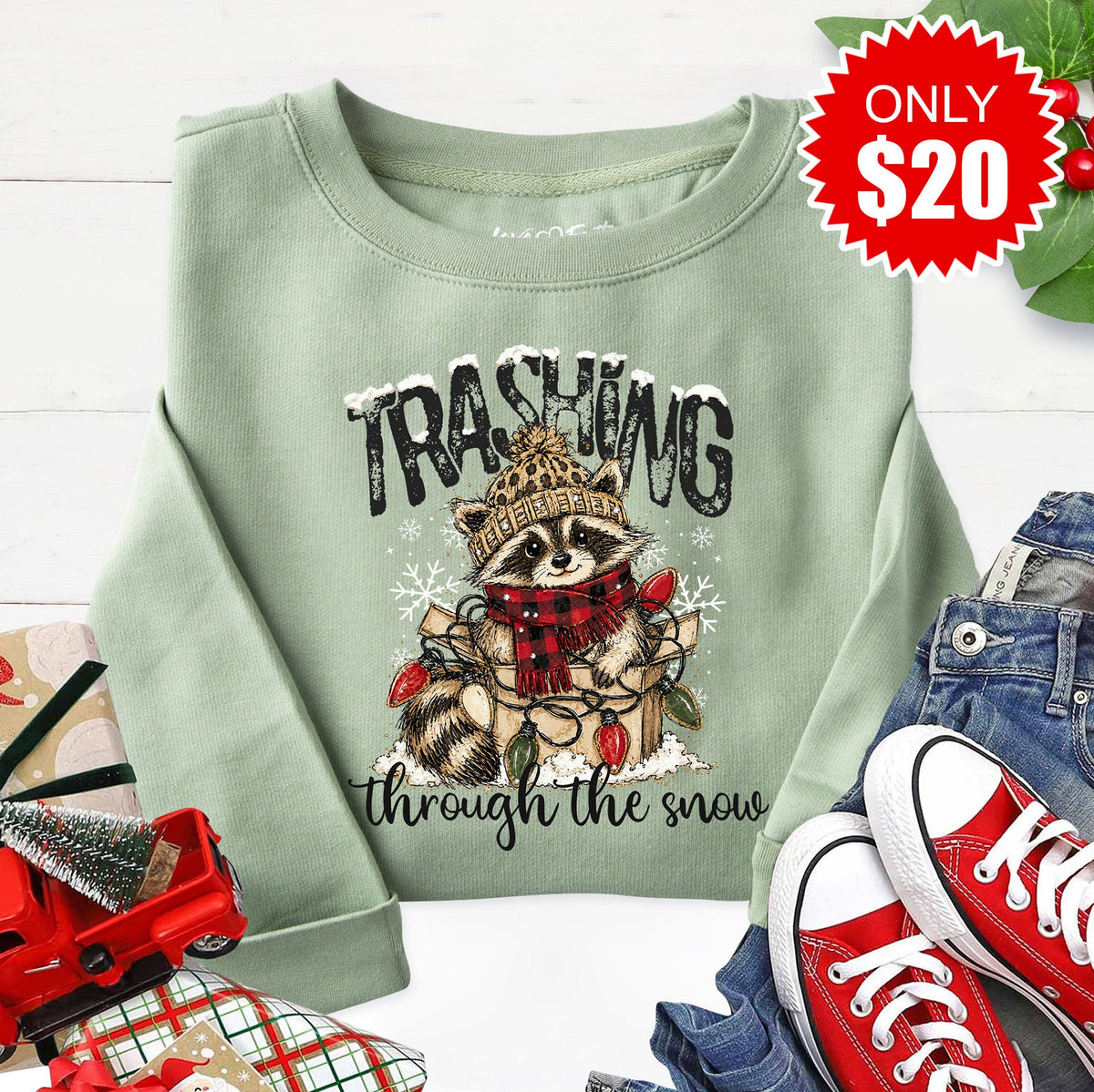 Trashing Through the Snow Sweatshirt - Heather Sage - 20 product image 1