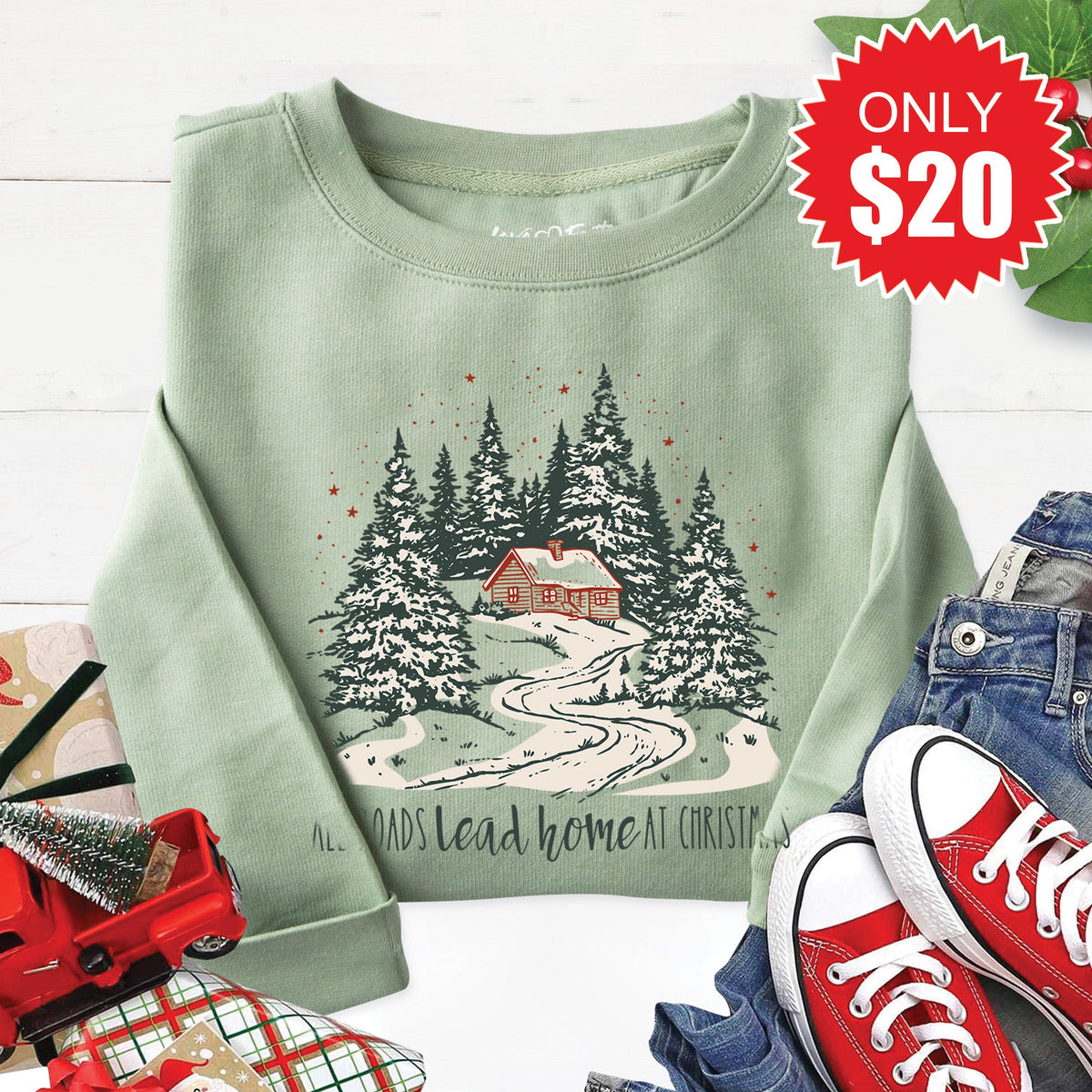 All Roads Lead Home Sweatshirt - Heather Sage - 20 product image 1