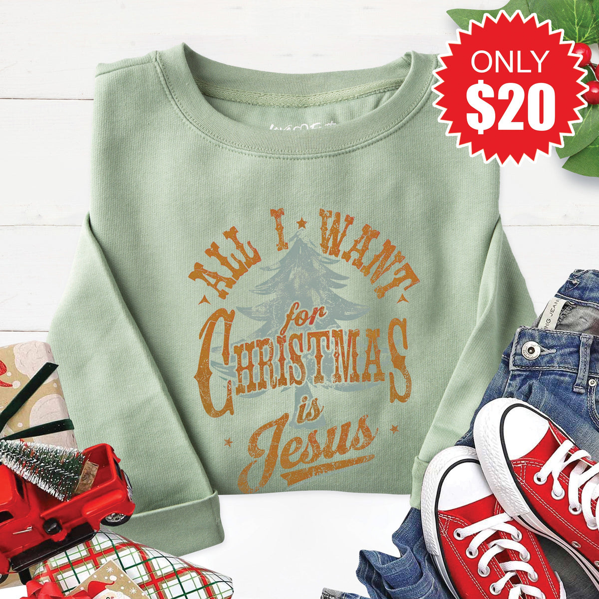 All I Want For Christmas Sweatshirt - Heather Sage - 20 product image 1