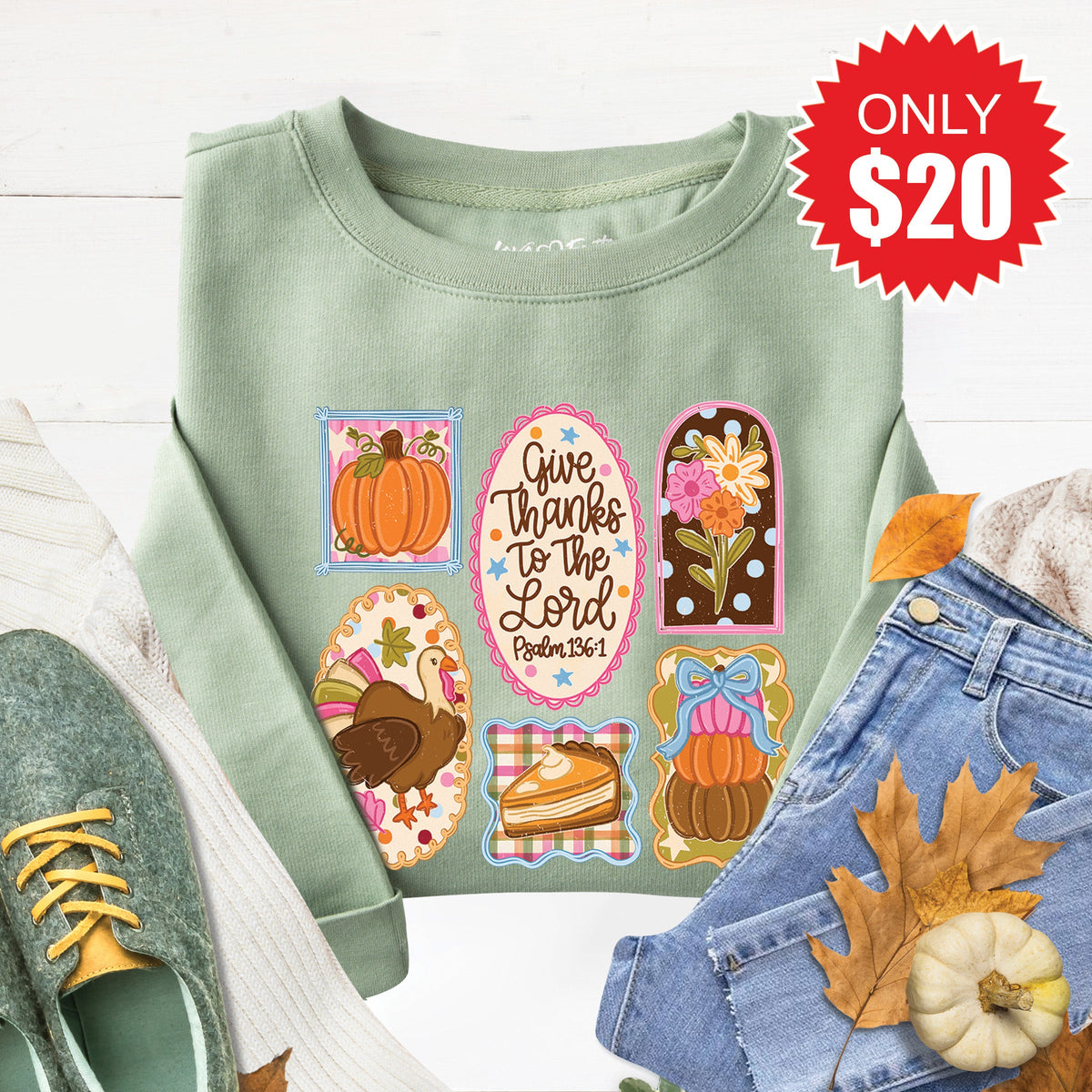 Give Thanks Sweatshirt - Heather Sage - 20 product image 1