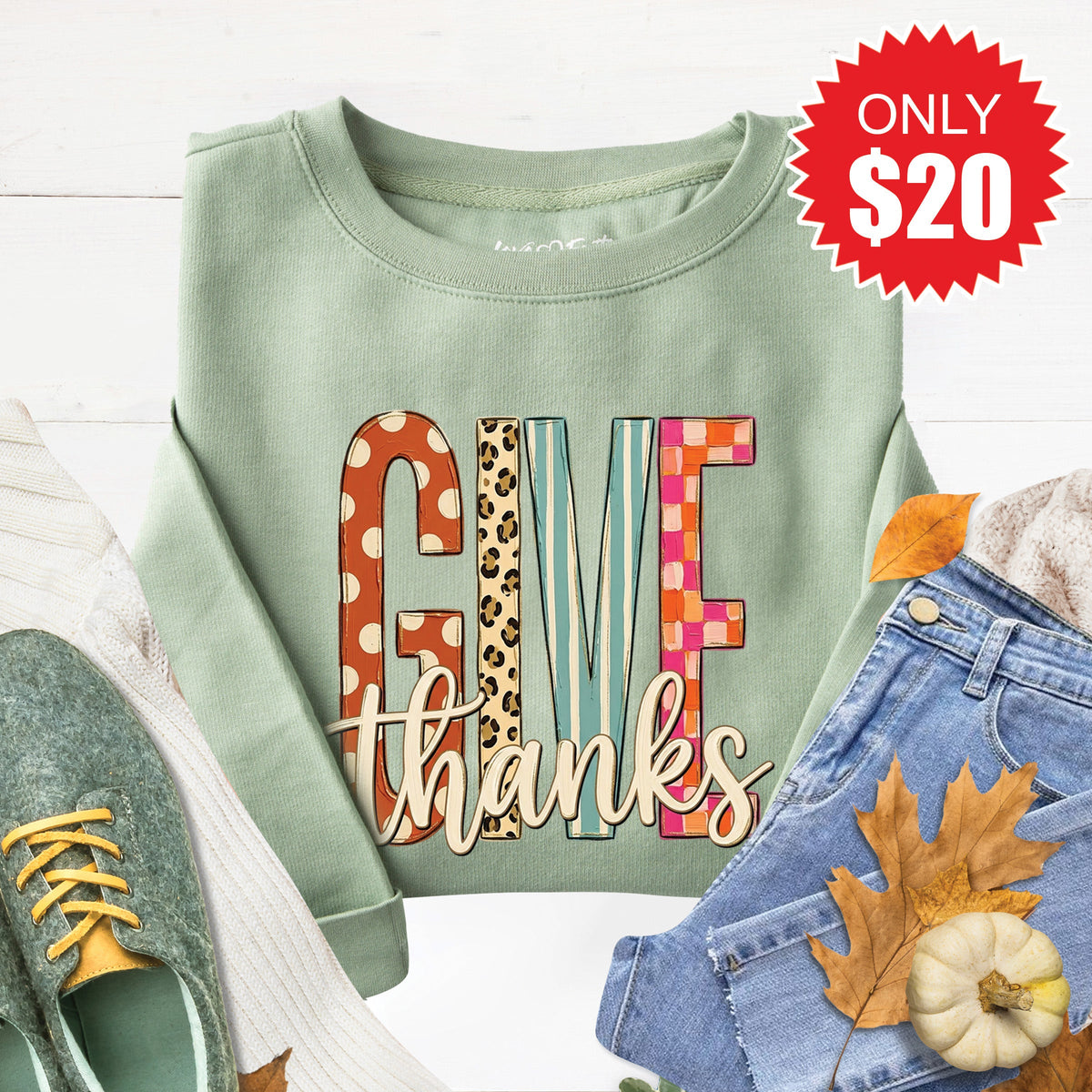 Give Thanks Sweatshirt - Heather Sage - 20 product image 1