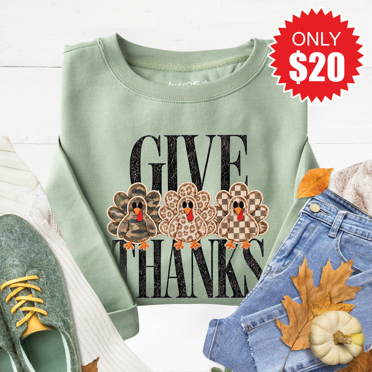 Give Thanks Sweatshirt - Heather Sage - 20 product image 1