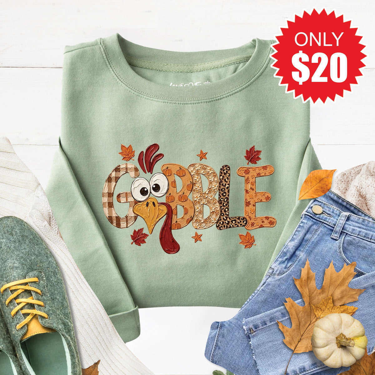 Gobble Sweatshirt - Heather Sage - 20 product image 1