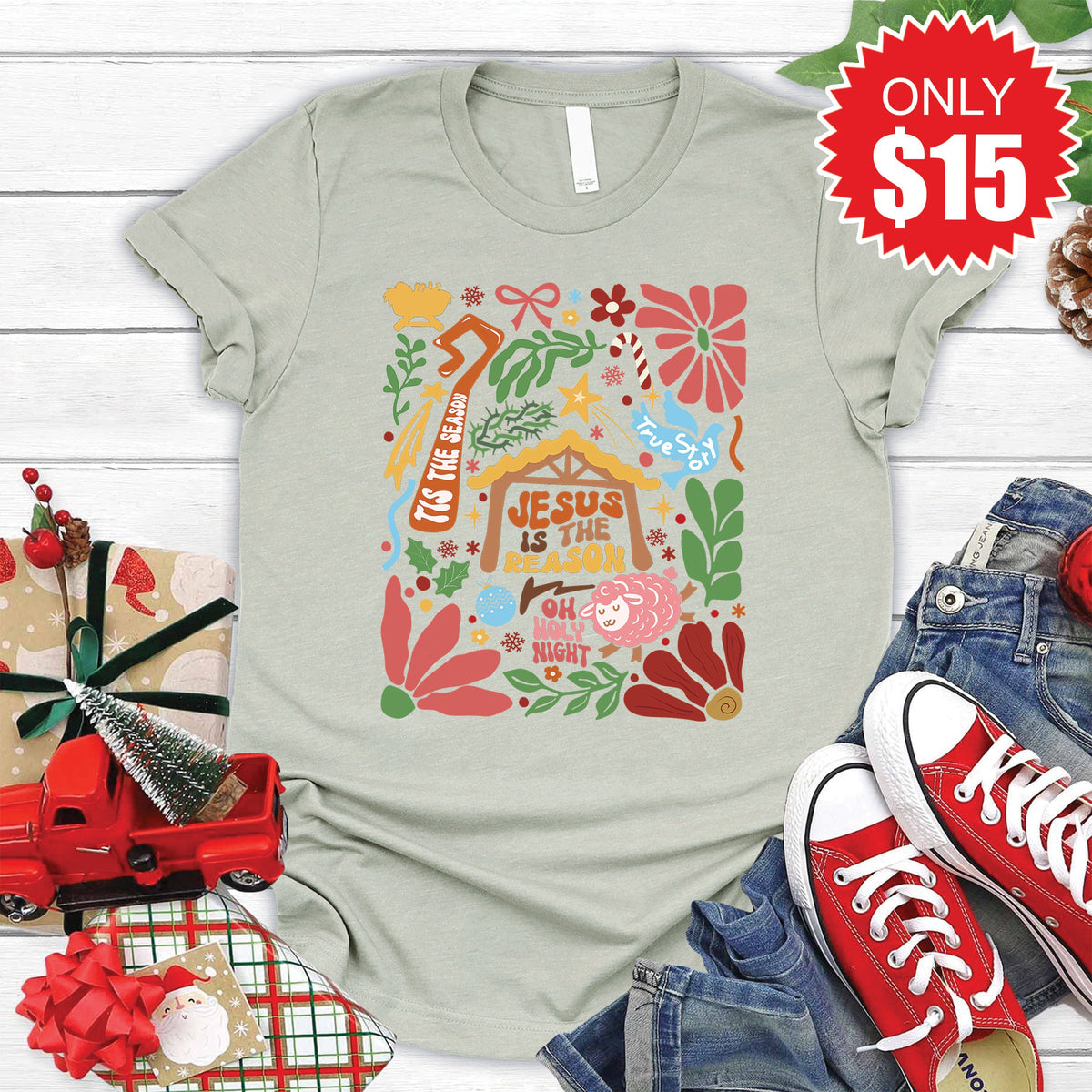 Jesus Is The Reason Tee - Heather Sage - 15 product image 1
