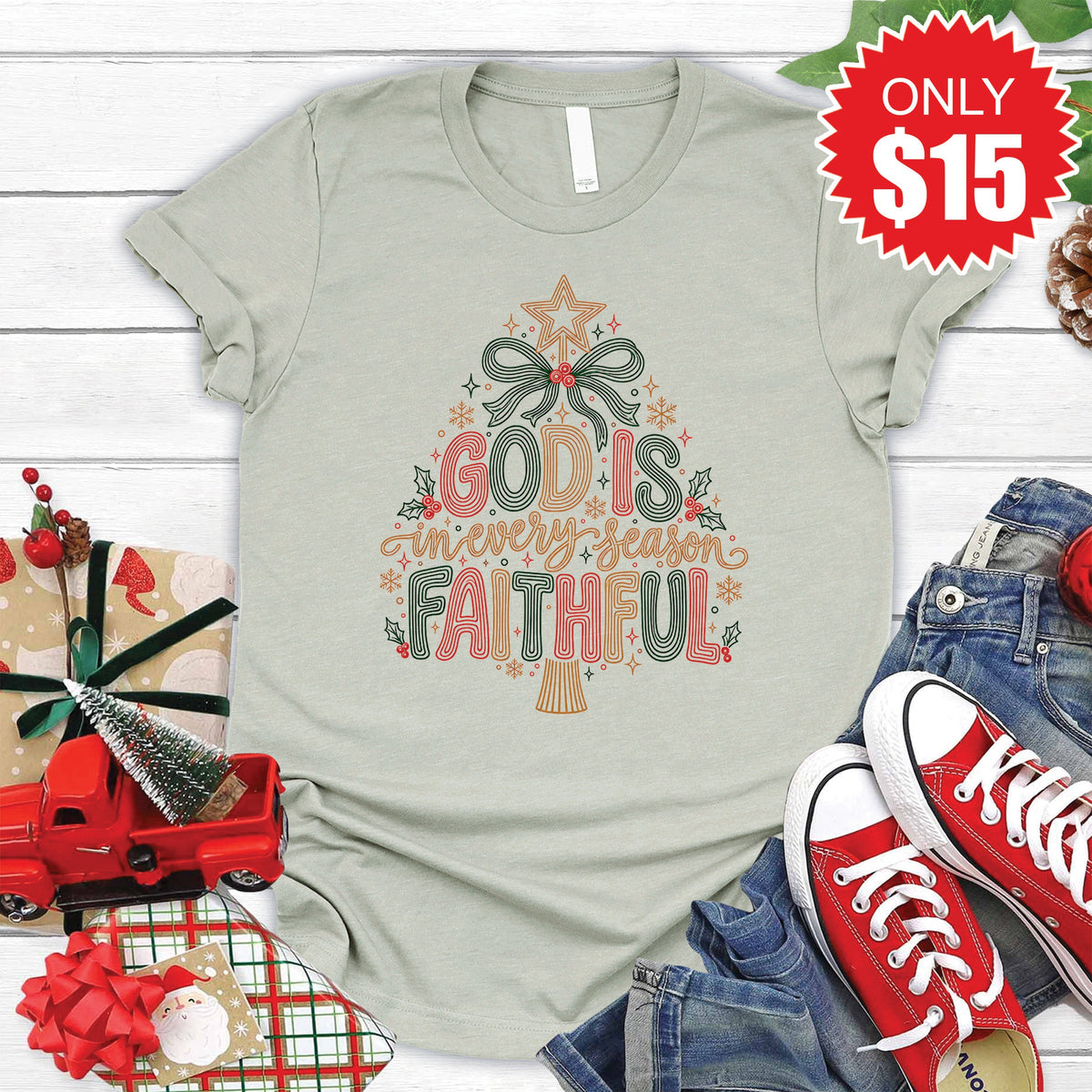 God Is Faithful Tee - Heather Sage - 15 product image 1