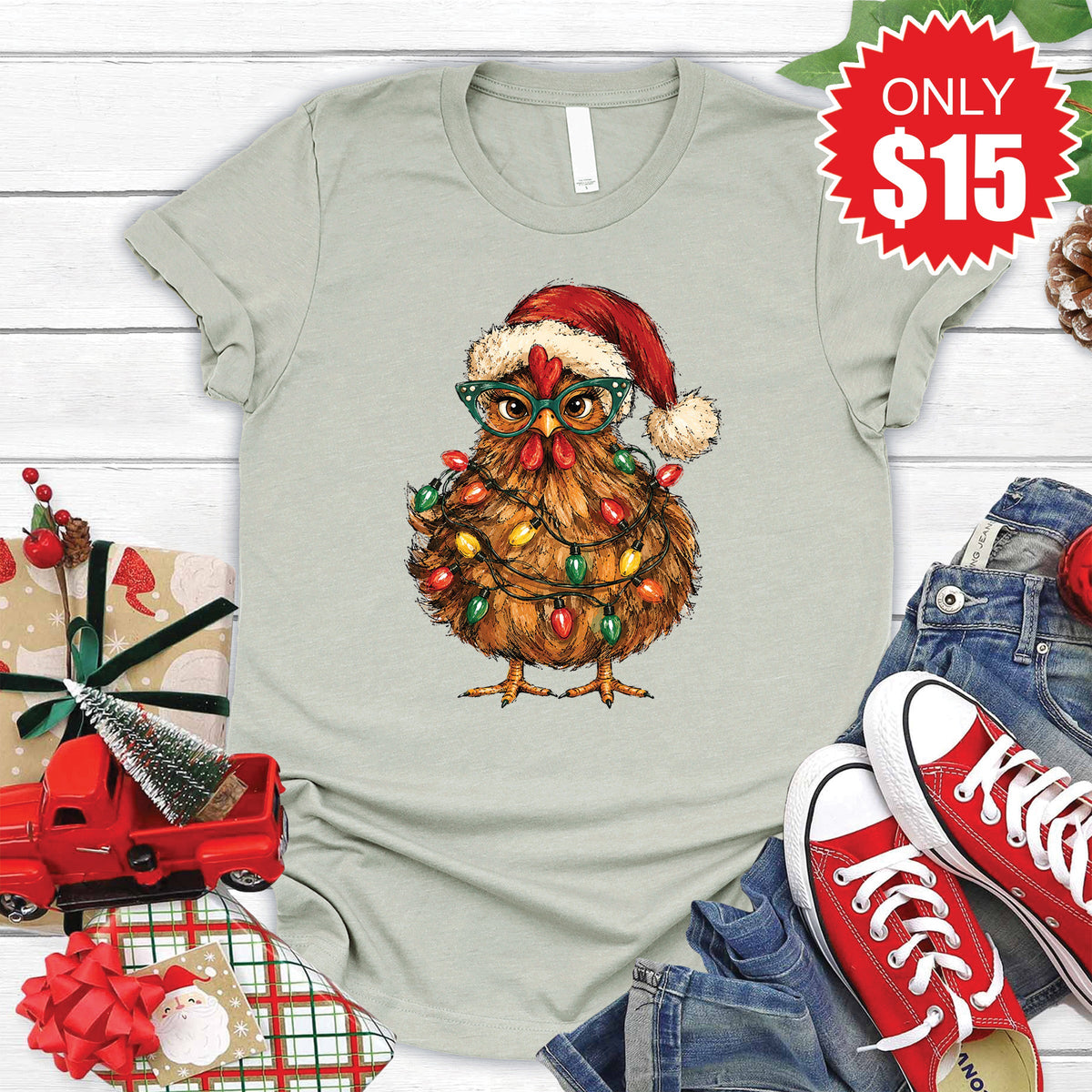 Christmas Chicken Tee - Heather Sage - 15 product image 1