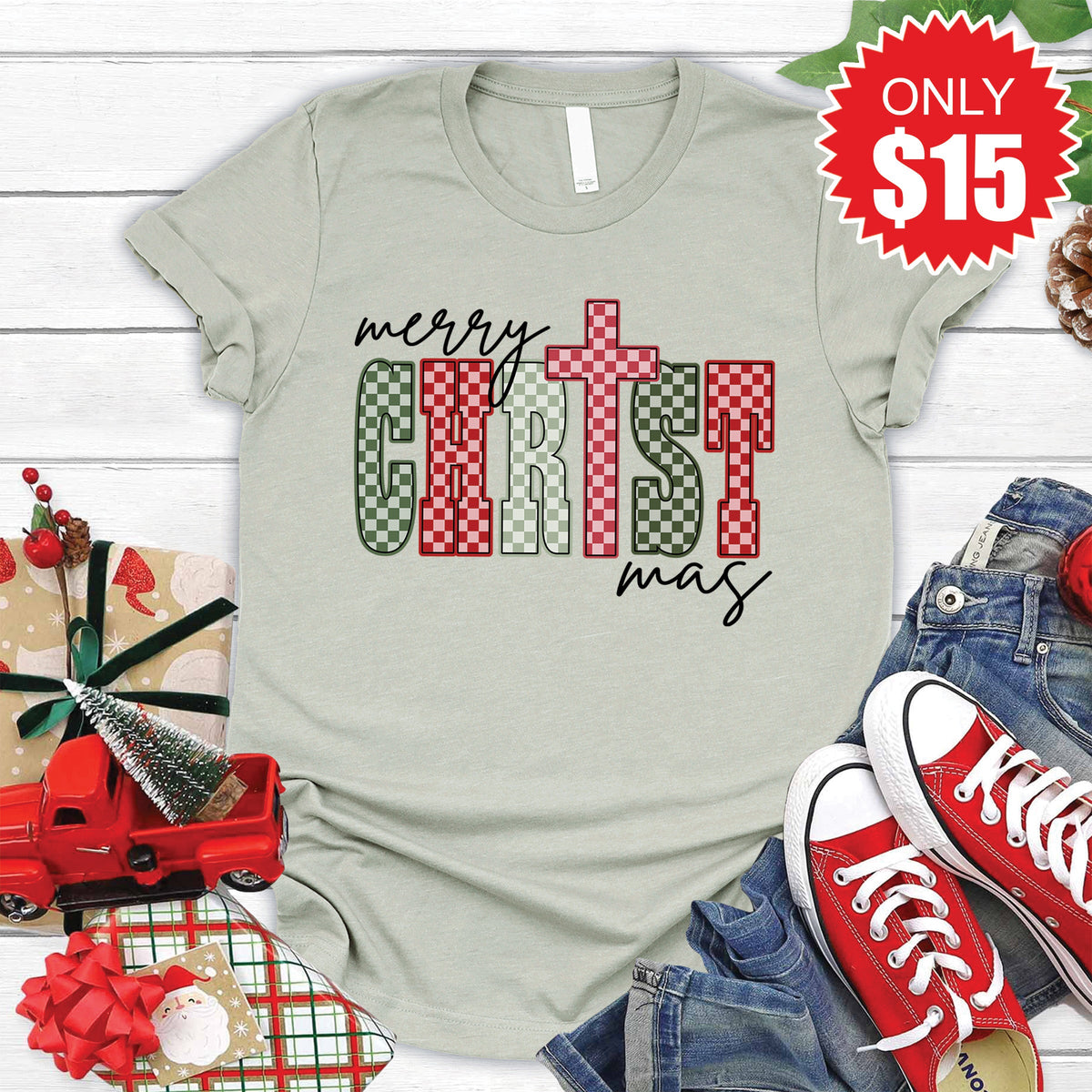 Merry Christmas Tee - Heather Sage - 15 product image 1