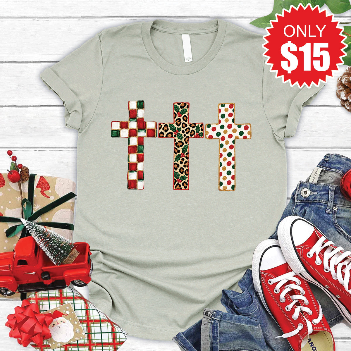 Christmas Crosses Tee - Heather Sage - 15 product image 1