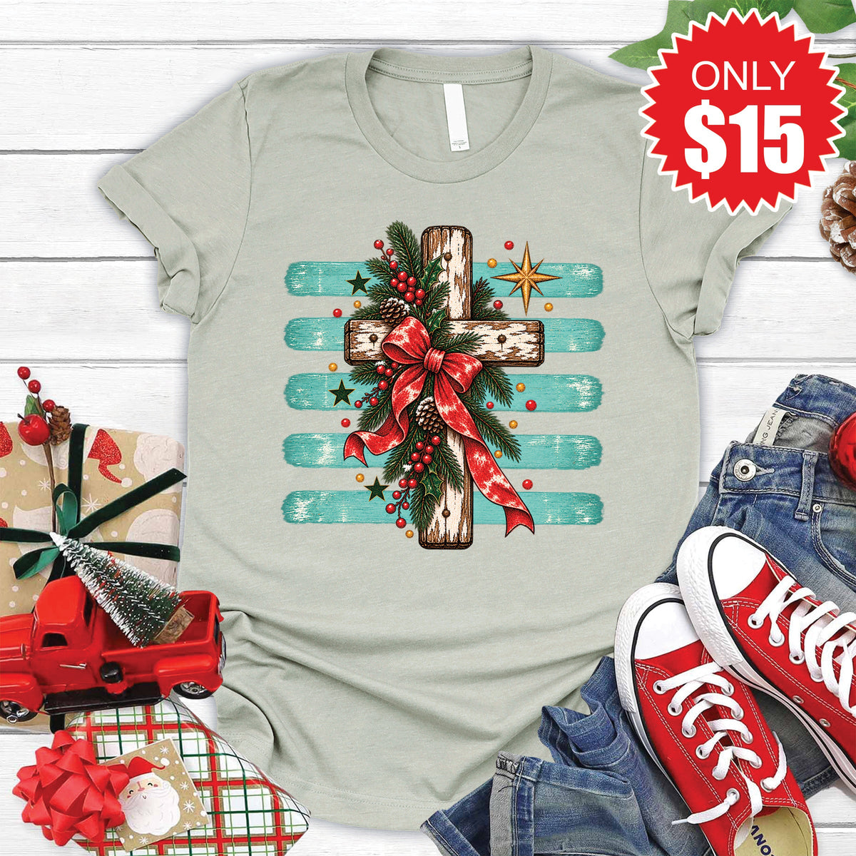 Christmas Cross Tee - Heather Sage - 15 product image 1