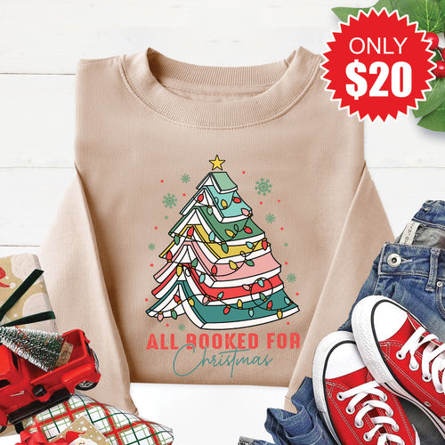 All Booked for Christmas Sweatshirt - Heather Sand - 20 product image 1