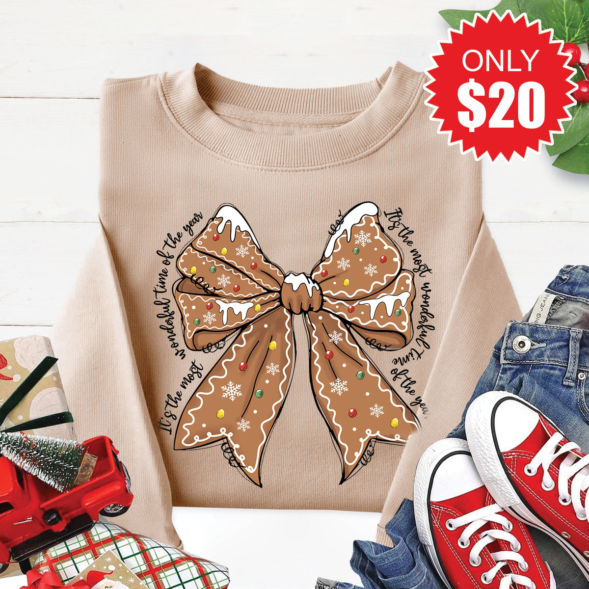 Gingerbread Bow Sweatshirt - Heather Sand - 20 product image 1