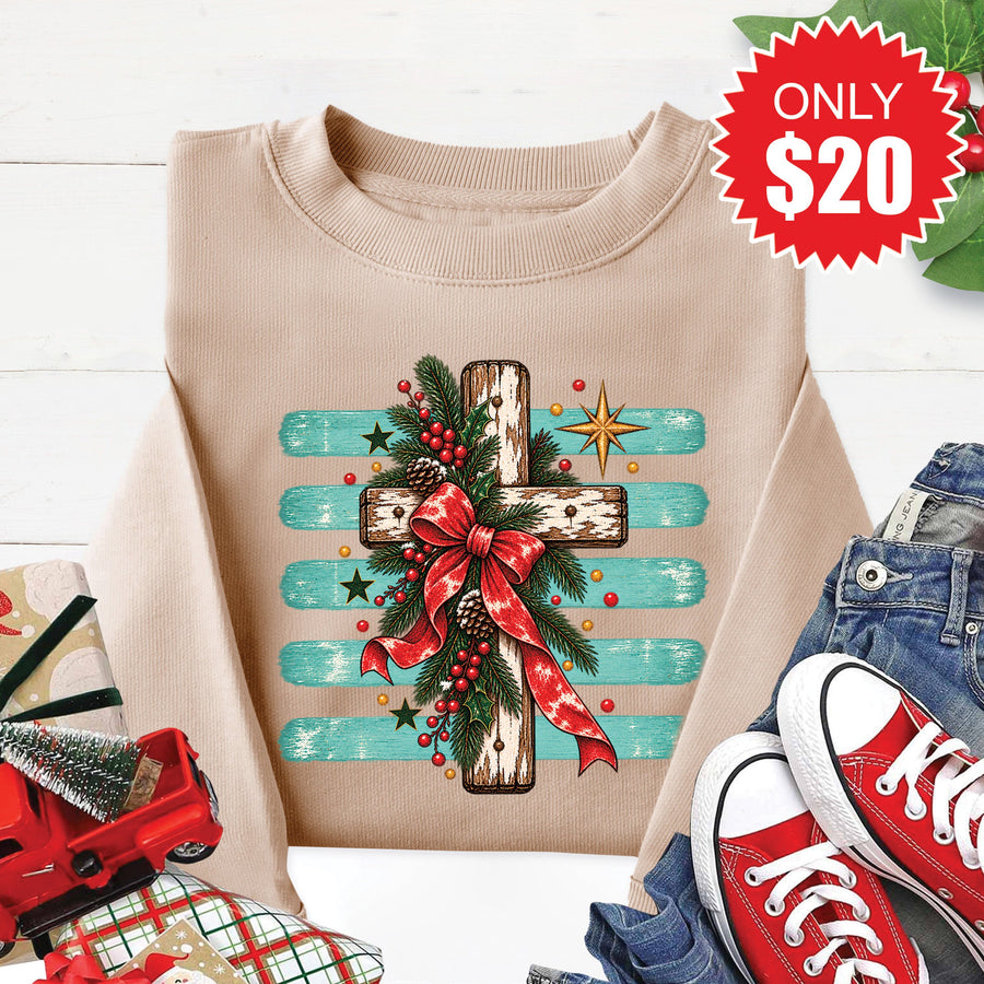 Christmas Cross Sweatshirt - Heather Sand - 20 product image 1
