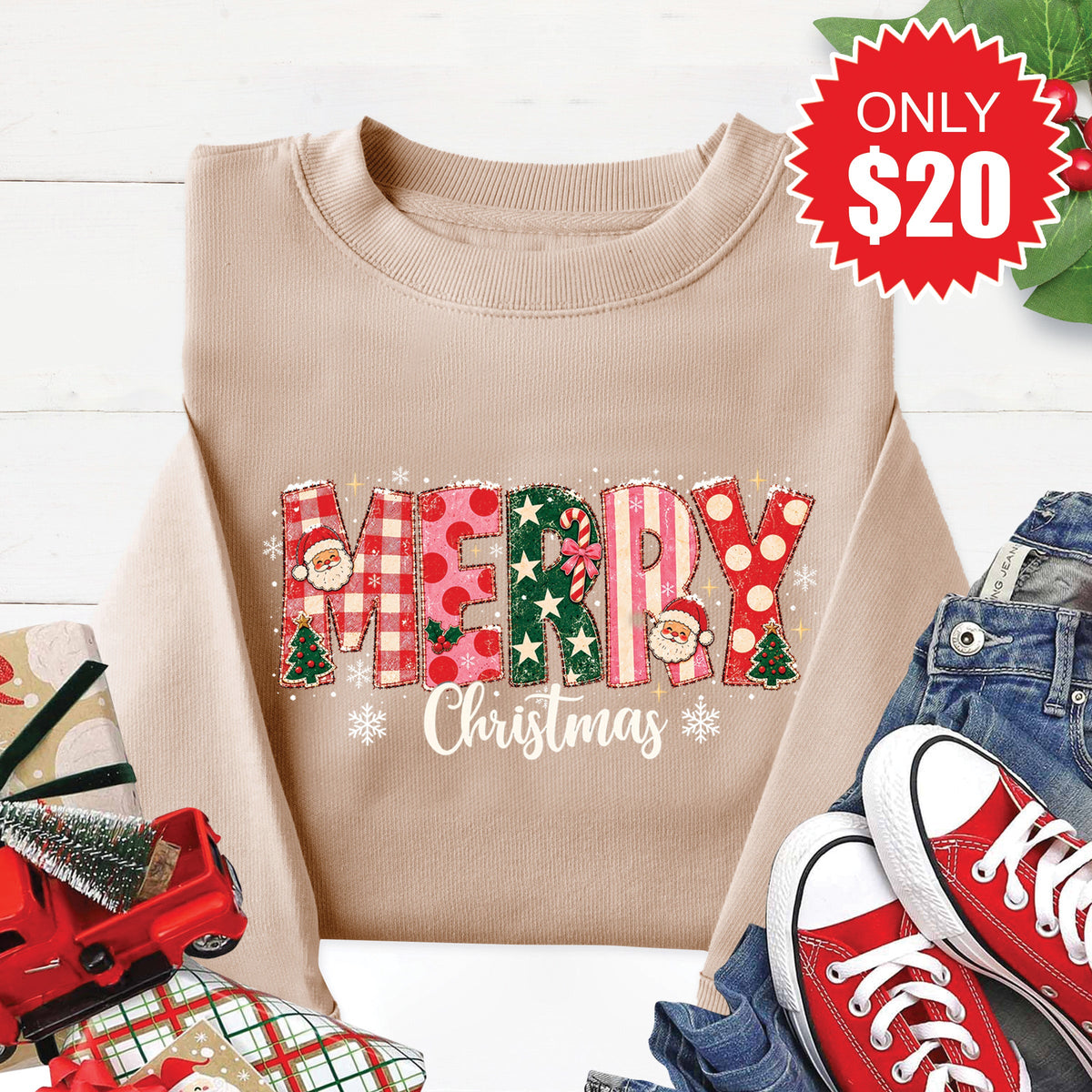 Merry Christmas Sweatshirt - Heather Sand - 20 product image 1