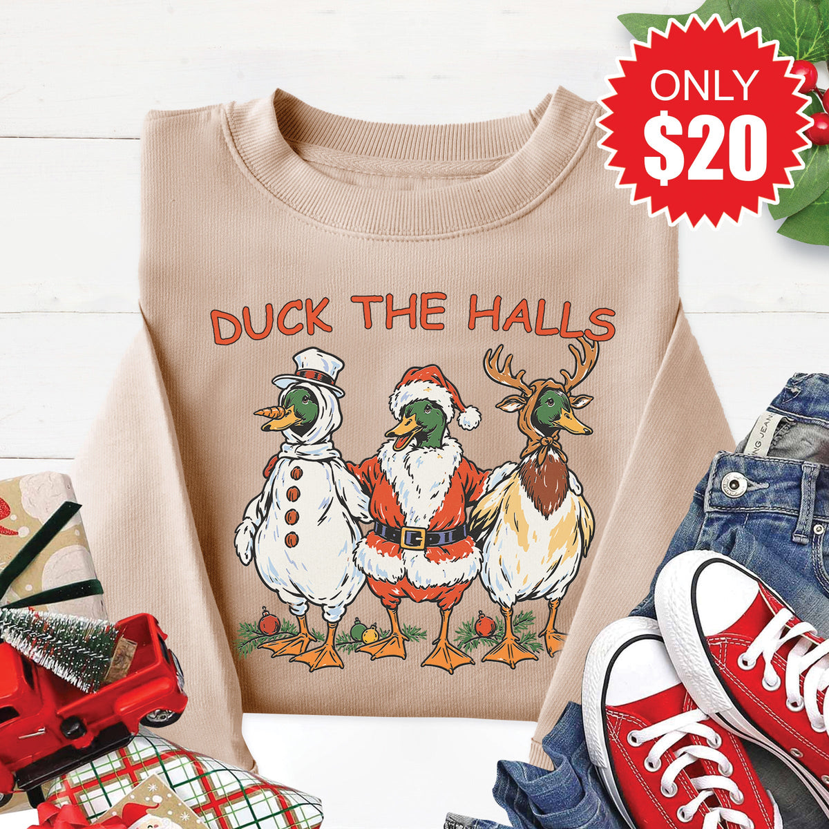 Duck The Halls Sweatshirt - Heather Sand - 20 product image 1
