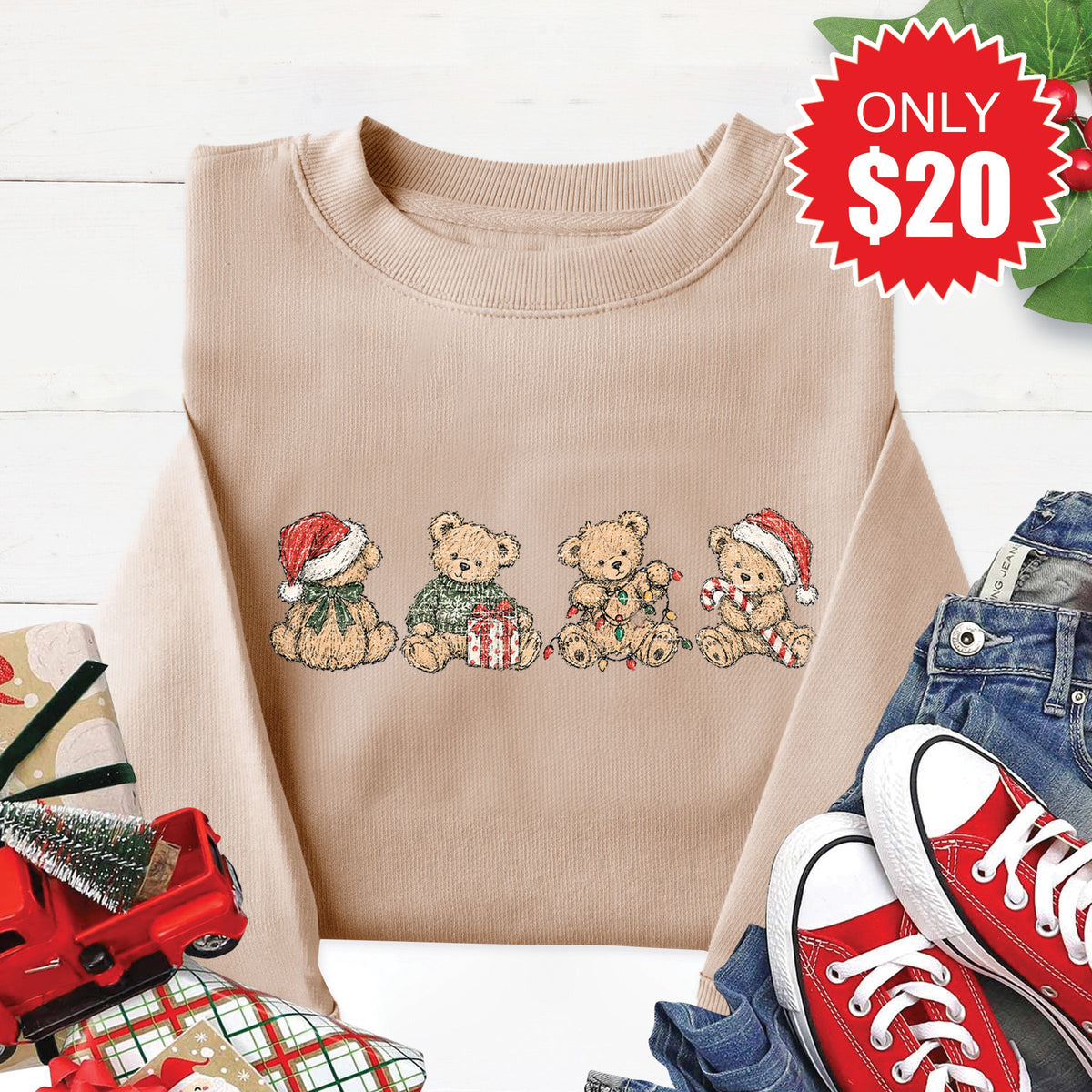 Christmas Bears Sweatshirt - Heather Sand - 20 product image 1