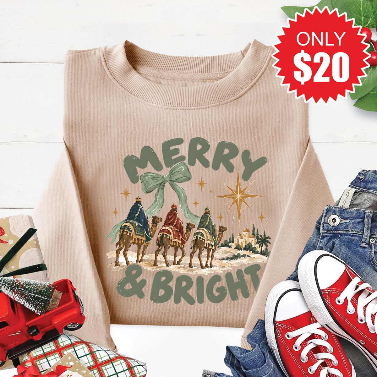 Merry and Bright Sweatshirt - Heather Sand - 20 product image 1