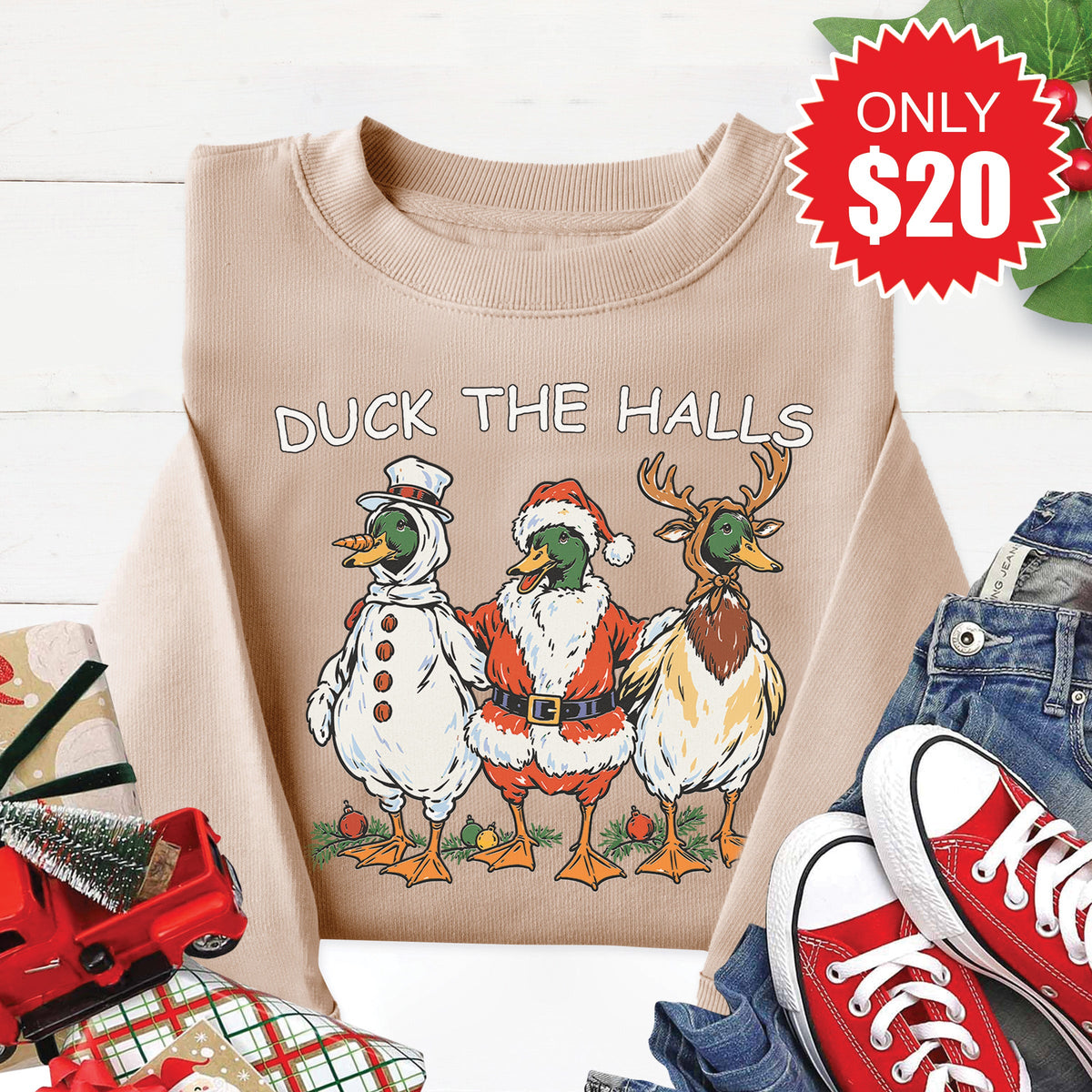 Duck The Halls Sweatshirt - Heather Sand - 20 product image 1