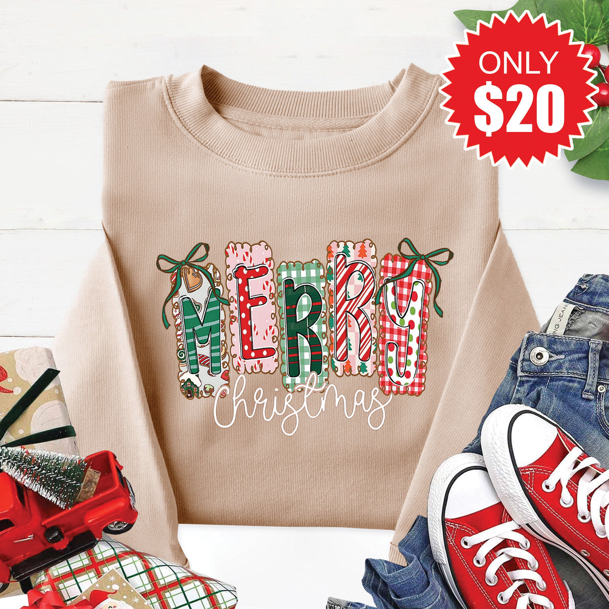 Merry Christmas Sweatshirt - Heather Sand - 20 product image 1