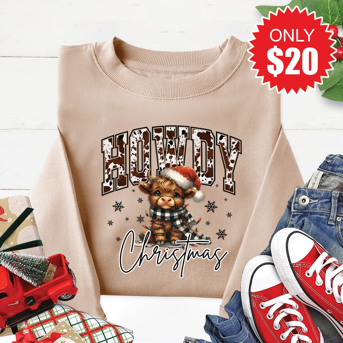 Howdy Christmas Sweatshirt - Heather Sand - 20 product image 1