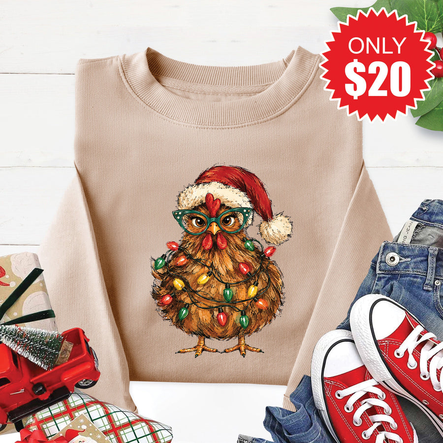 Christmas Chicken Sweatshirt - Heather Sand - 20 product image 1