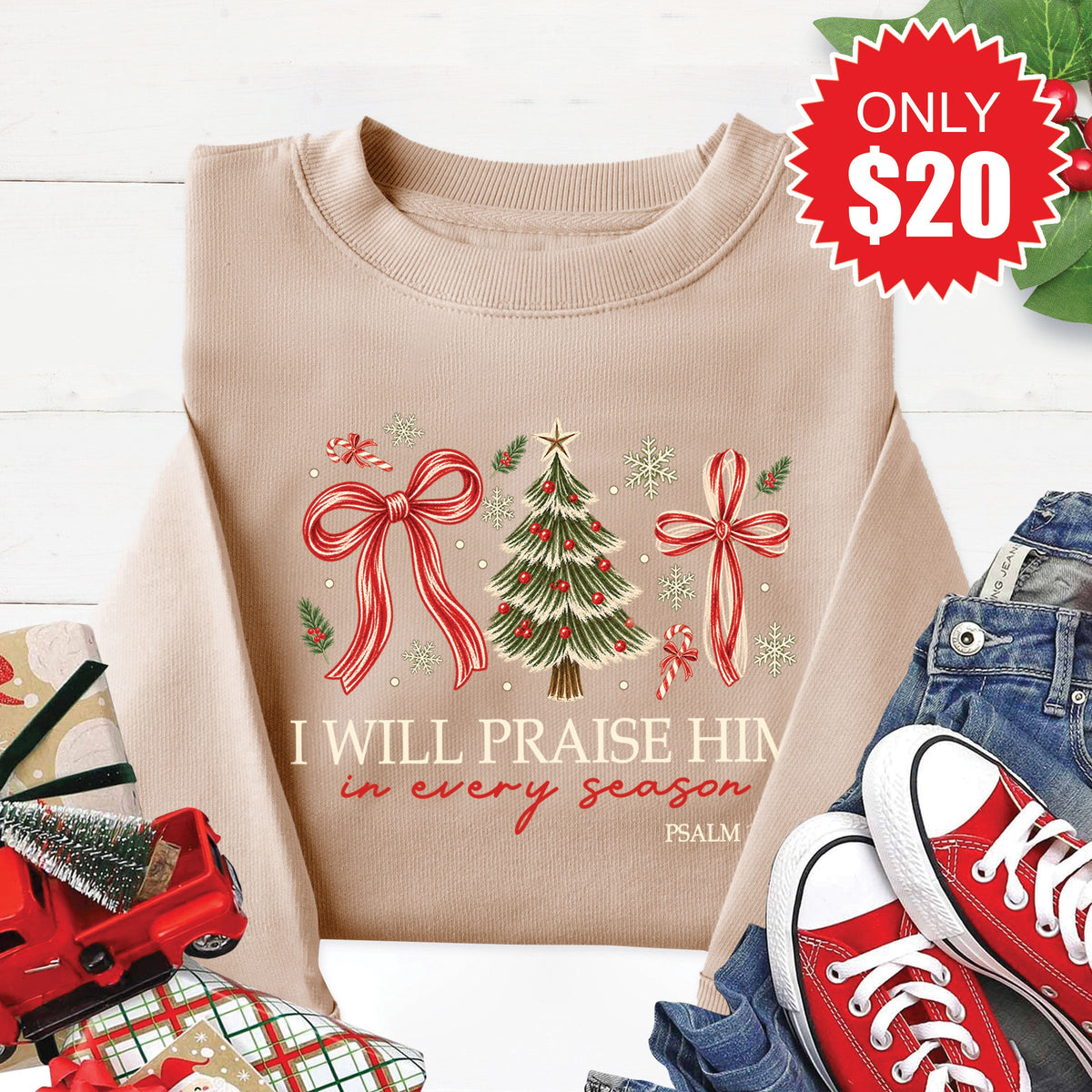 I Will Praise Him Sweatshirt - Heather Sand - 20 product image 1
