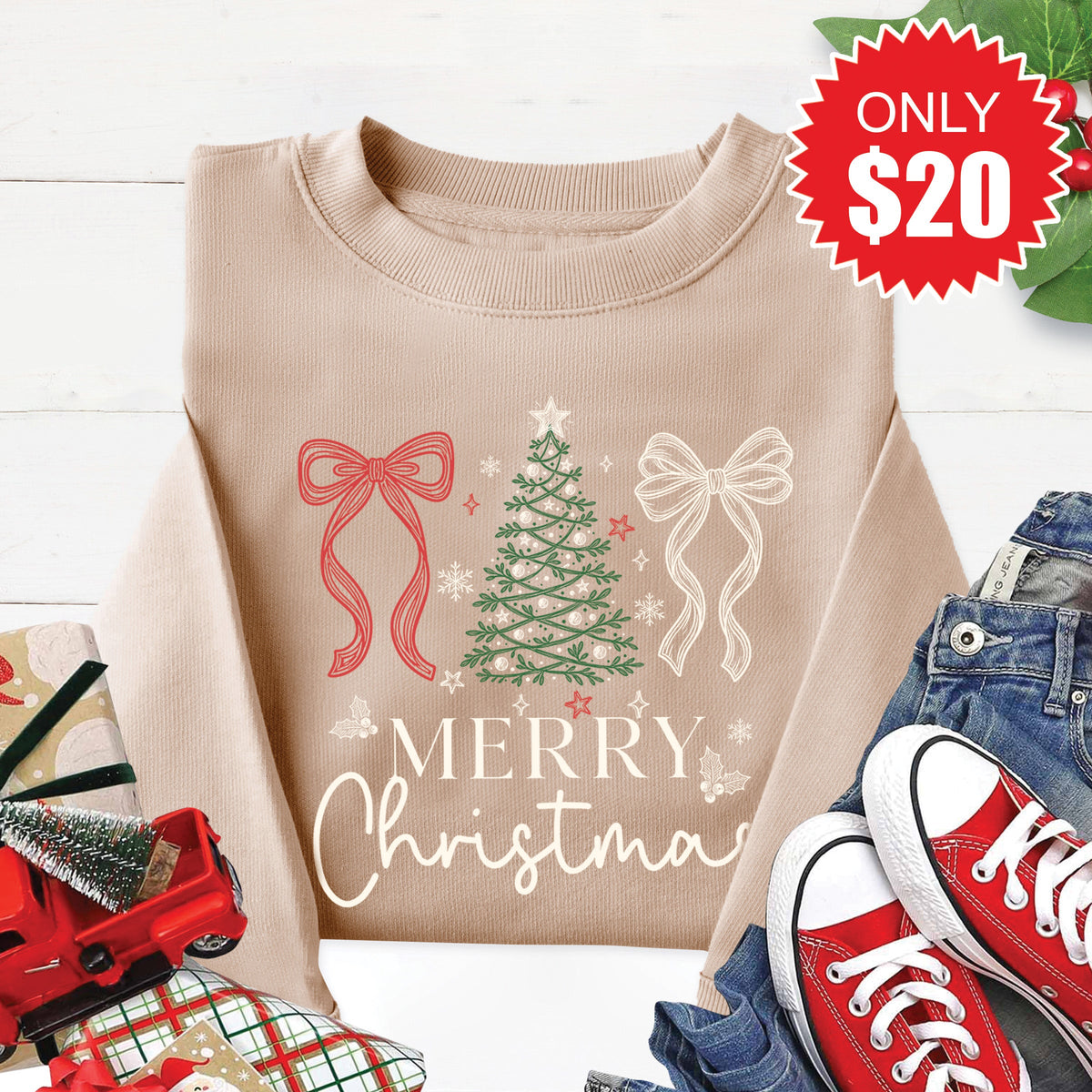 Merry Christmas Sweatshirt - Heather Sand - 20 product image 1