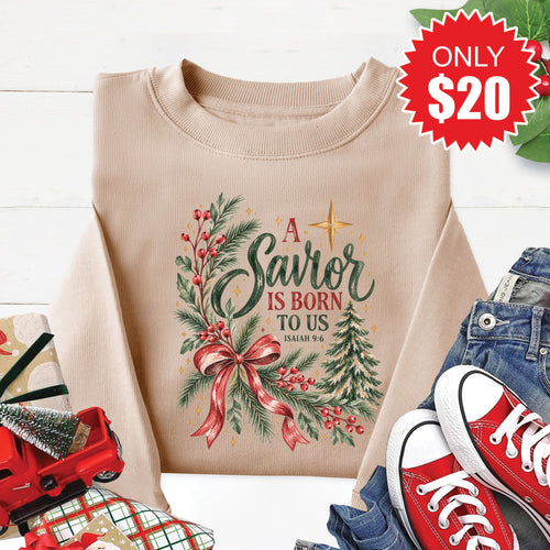 A Savior Is Born Sweatshirt - Heather Sand - 20 product image 1
