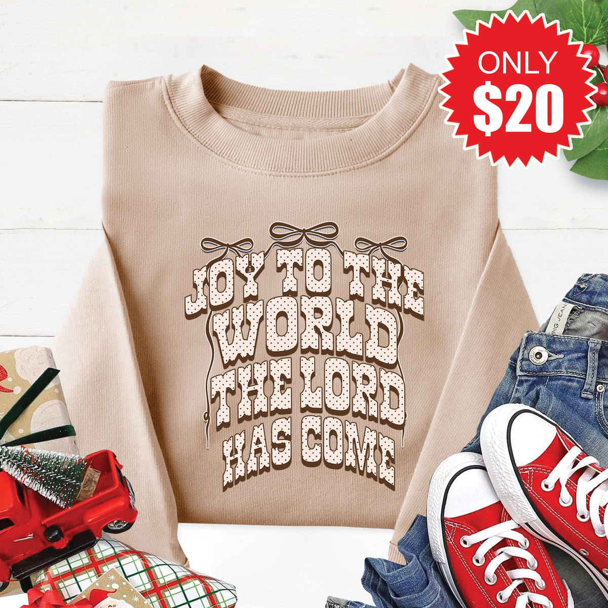 Joy To The World Sweatshirt - Heather Sand - 20 product image 1