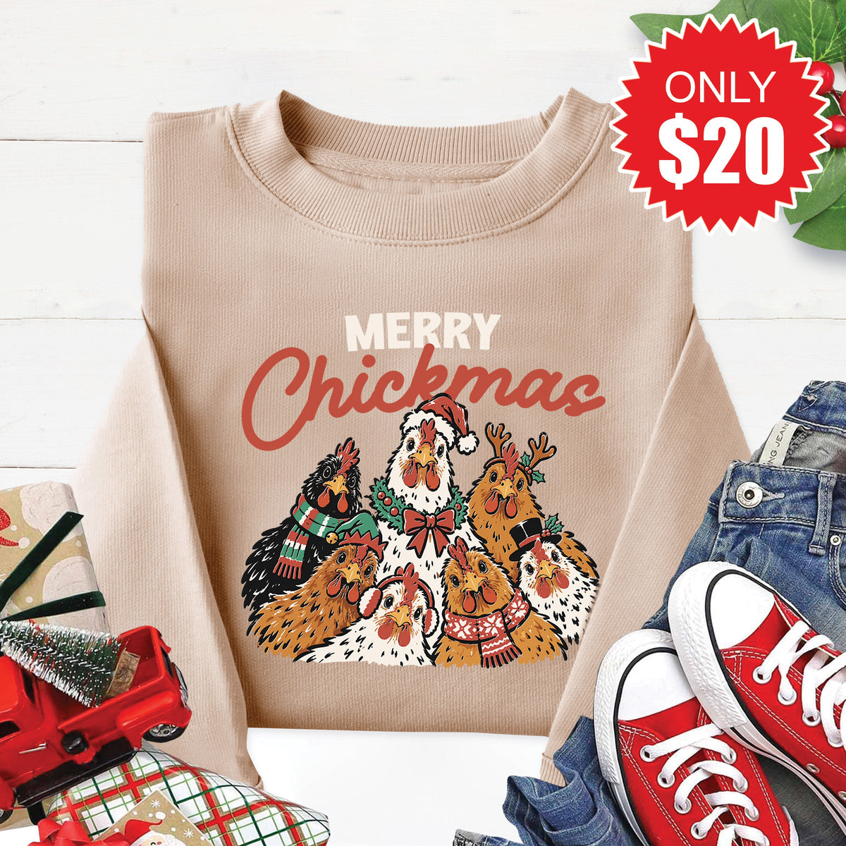 Merry Chickmas Sweatshirt - Heather Sand - 20 product image 1