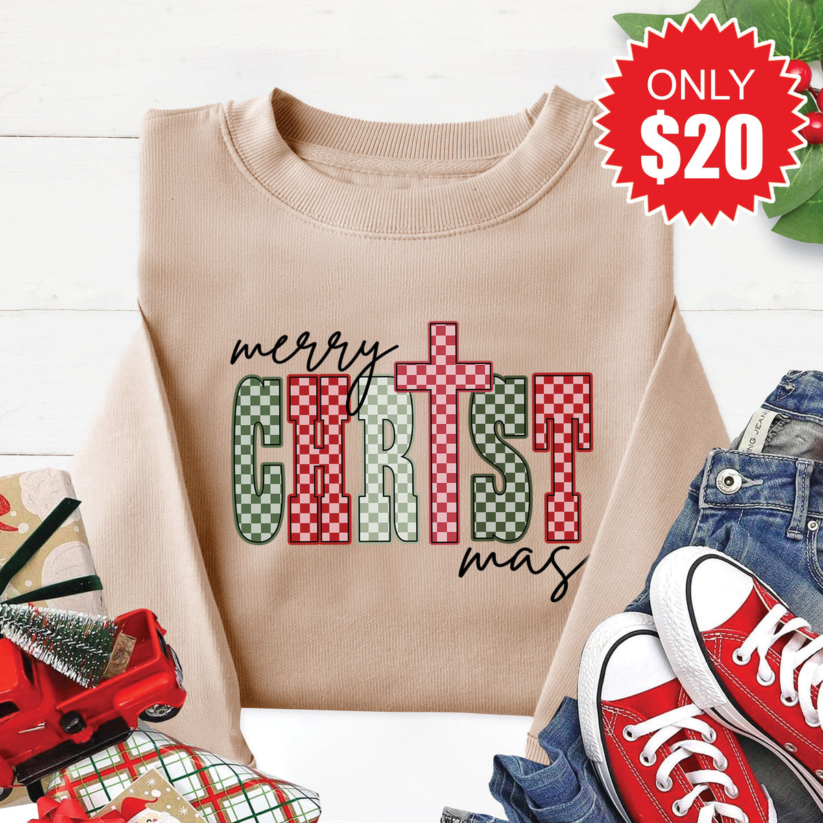 Merry Christmas Sweatshirt - Heather Sand - 20 product image 1
