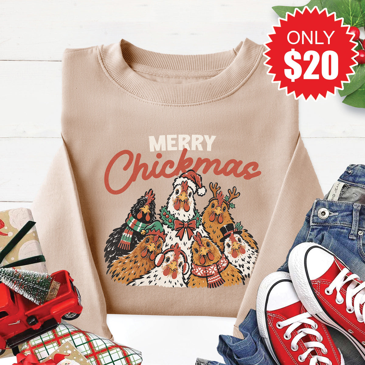 Merry Chickmas Sweatshirt - Heather Sand - 20 product image 1