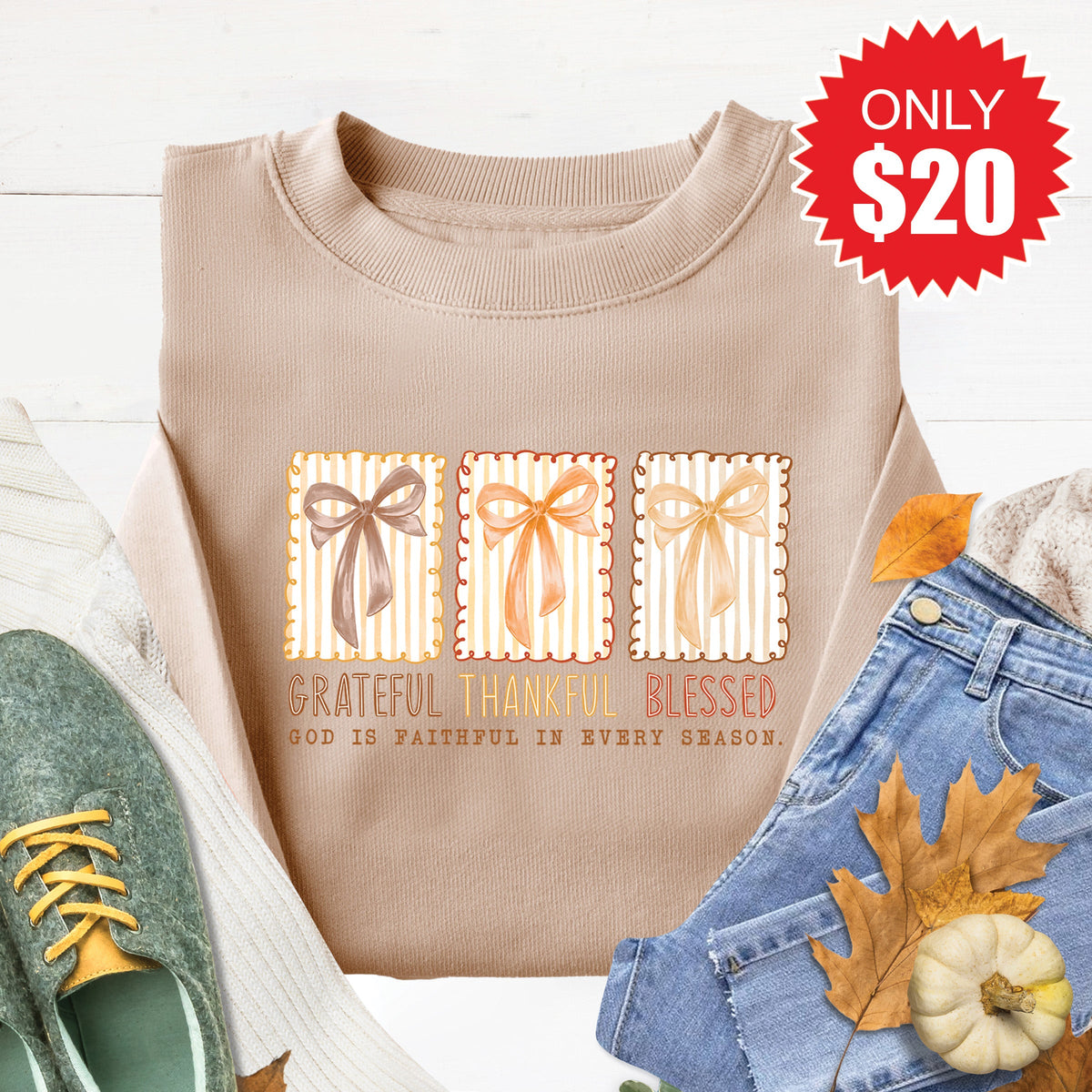 Grateful, Thankful, Blessed Sweatshirt - Heather Sand - 20 product image 1