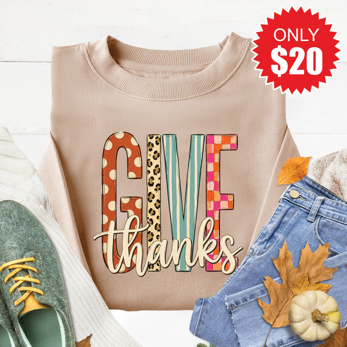Give Thanks Sweatshirt - Heather Sand - 20 product image 1