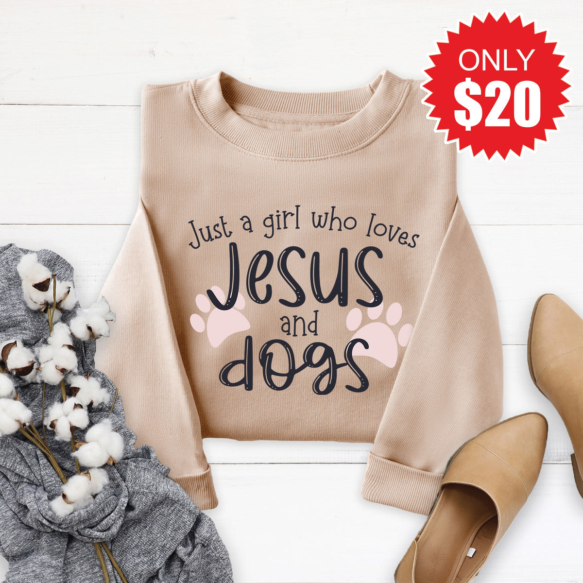 Jesus and Dogs Sweatshirt - Heather Sand - 20 product image 1